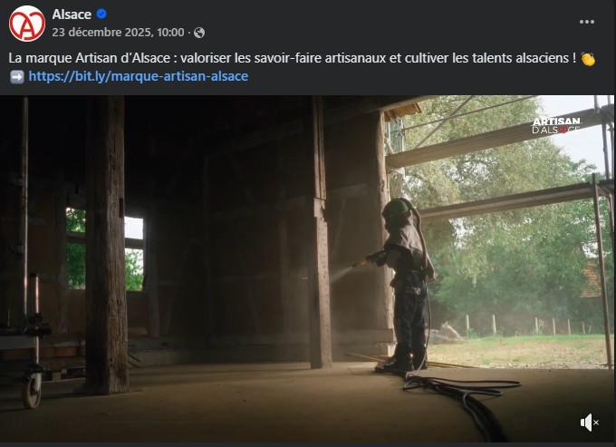 Publication de la page Facebook ALSACE de la video promotionnelle de la Marque ARTISAN D'ALSACE